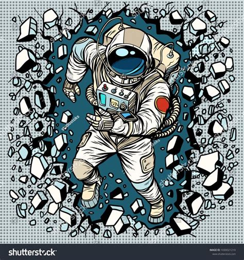 Astronaut Breaks The Wall Leadership And Determination Pop Art Retro