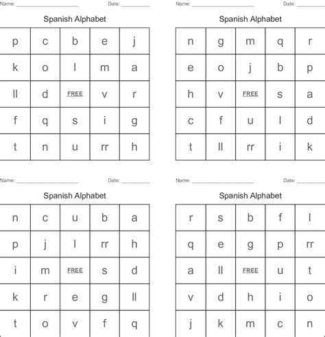 Printable Spanish Alphabet Bingo Cards Printable Bingo Cards