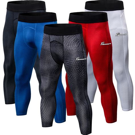 Queshark Mens Mens Compression Dry Cool Sports Cropped Tights Pants Baselayer Running Leggings