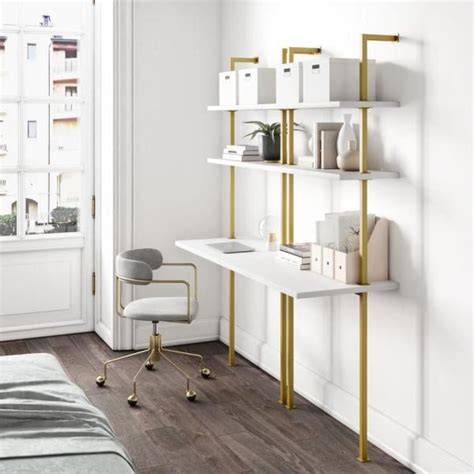 We did not find results for: Theo 73 in. White Wood and Gold Brass Metal 2-Shelf Wall-Mount Ladder Writing Desk Table Small ...
