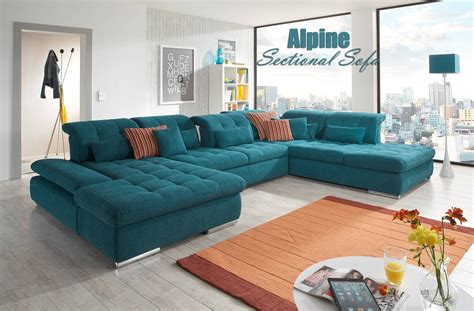 Alpine Sectional Sofa In Green Fabric Regarding Green Sectional Sofa 