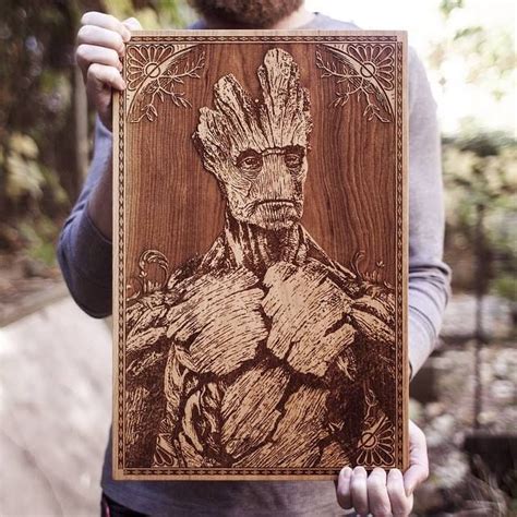 laser engraved wooden poster by spacewolf groot illustration pinterest wood worker