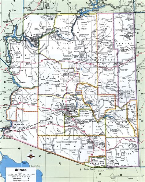 Arizona County Map With Roads Towns Cities Highways Counties