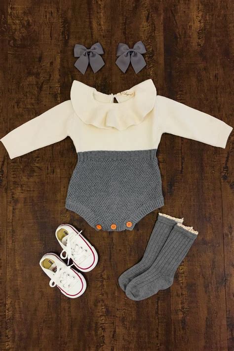 Gray Cream Knit Romper Trendy Baby Girl Clothes Baby Girl Clothes