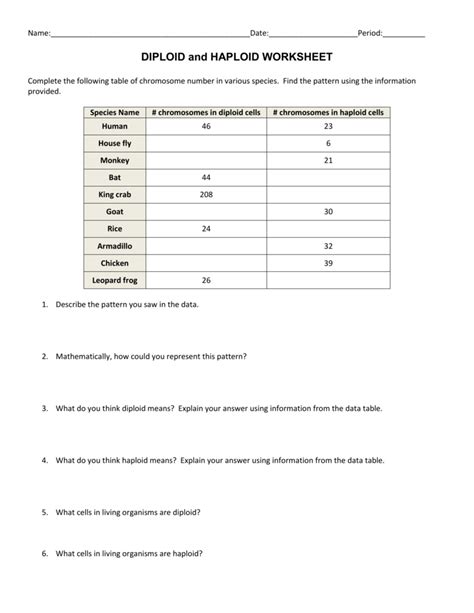 Calculating Haploid And Diploid Numbers Worksheet