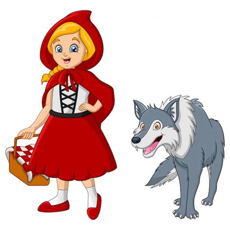 Little Red Riding Hood With Wolf Premium Vector