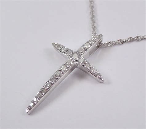 White Gold Diamond Cross Pendant Necklace Religious Charm 18 Chain