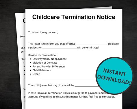 Childcare Termination Notice Daycare Termination Notice Etsy Canada