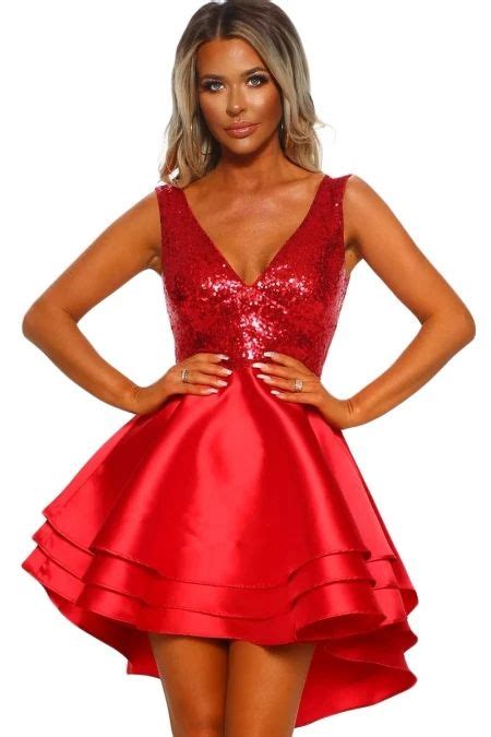 Heart Broken Red Sequin Multi Layer Skater Dress In 2020 Red A Line