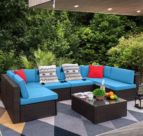Walnew 7 Pieces Patio Conversation Sets Outdoor Sectional Sofa Set Pe