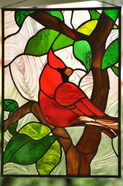 Stained Glass Red Cardinal Etsy