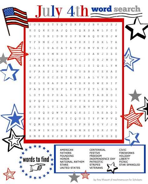 Printable Word Search 4th Of July