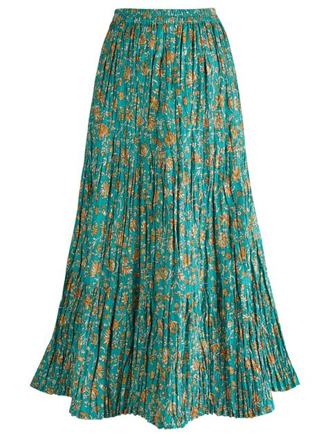 Catalog Classics Womens Long Reversible Peasant Skirt Boho Floral Greengold Cotton Maxi