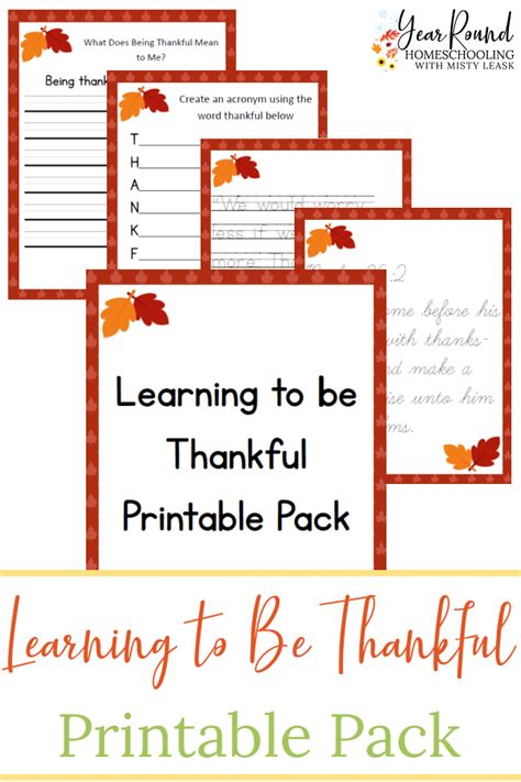 Free Learning To Be Thankful Printable Pack Year Round Homeschooling