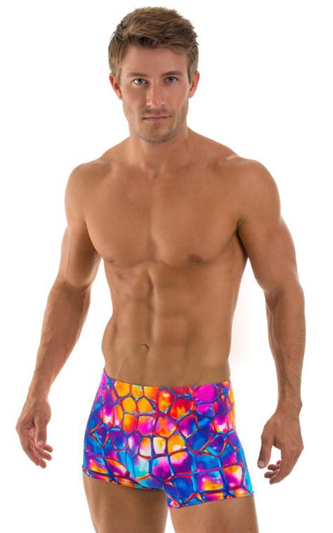 Square Cut Seamless Swim Trunks In Tan Through Kaleidoscope