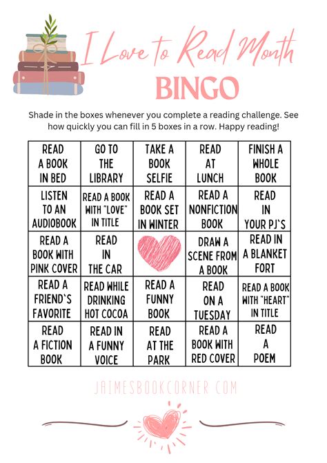 I Love To Read Month Bingo Printout Jaimes Book Corner