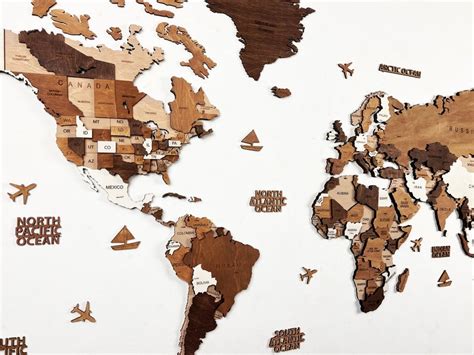 World Map Wood Map Wall Art Decor Wooden World Map 3d Etsy Uk