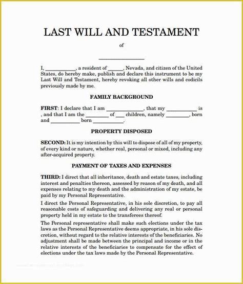Free Last Will And Testament Template Microsoft Word Of Sample Last Will And Testament Forms