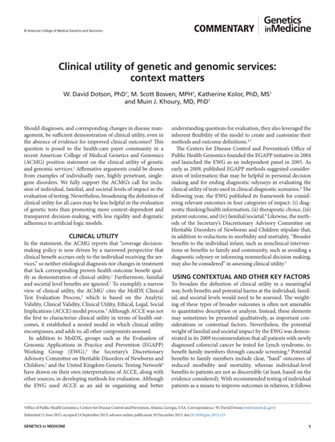 Pdf Clinical Utility Of Genetic And Genomic Services Context Matters