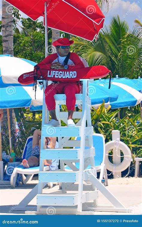 Lifeguard On Duty At A Community Lagoon By The Sea Editorial Photo