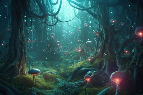 Abstract Cartoon Forest Magical Fantasy Landscape Background Generative