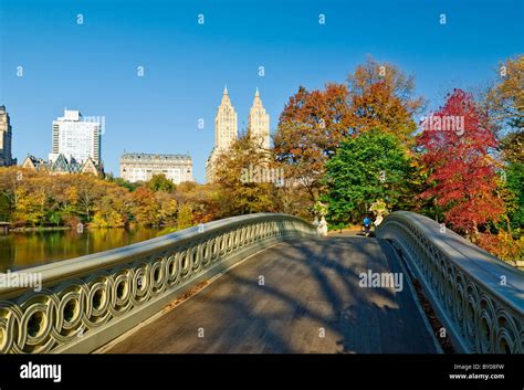 Bow Bridge And The Central Park West Skyline Central Park In Autumn