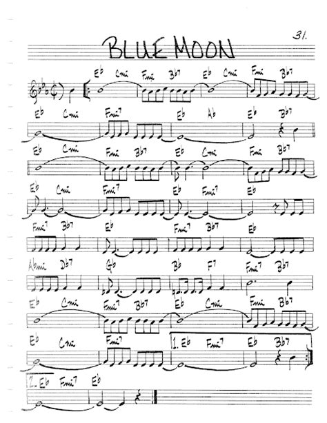 Practice Jazz Jazz Real Book Ii Page 31 Blue Moon Richard Rodgers