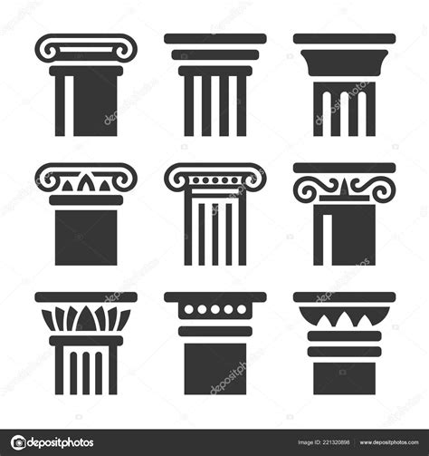 Ancient Columns Icon Set On White Background Vector Stock Vector Image