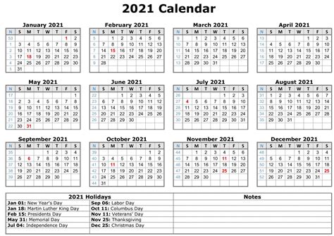 Yearly 2021 Calendar Free 12 Month 2021 Calendar Printable