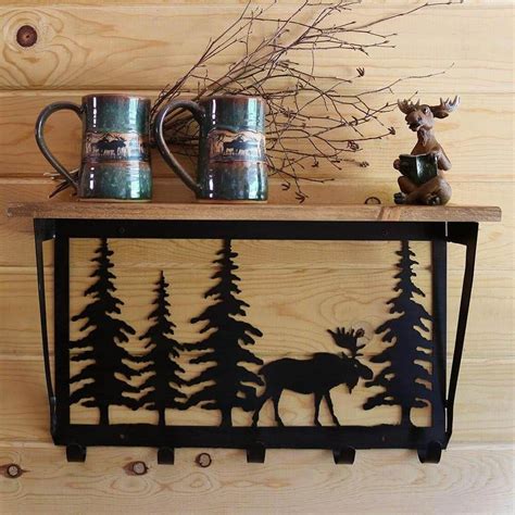 Moose Scene Coat Rack With Shelf In 2020 Rustic Cabin Decor Decor