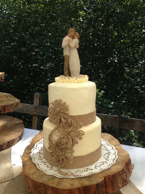 Rustic Elegance Wedding Cake With Burlap Lace And Twine Flowers