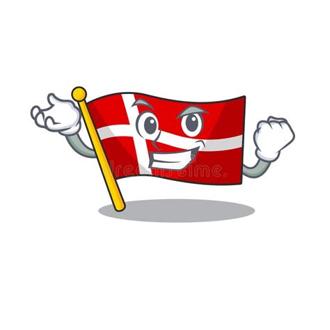 Happy Confident Successful Flag Denmark Cartoon Character Style Stock