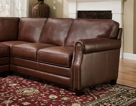 Cocoa Brown Top Grain Italian Leather Traditional Sectional Sofa