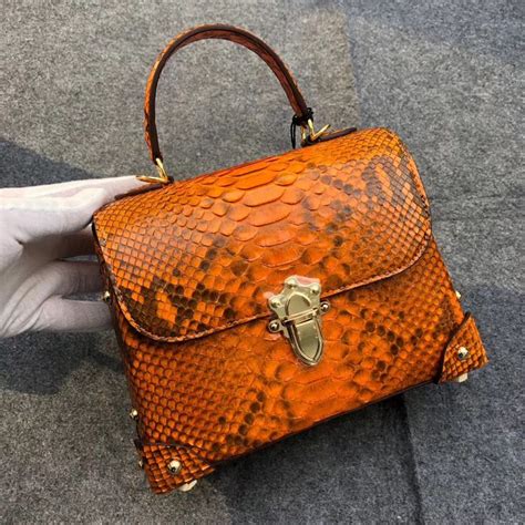Python Skin Handbag For Women Top Handle Bag Ladies Shoulder Purse Bag
