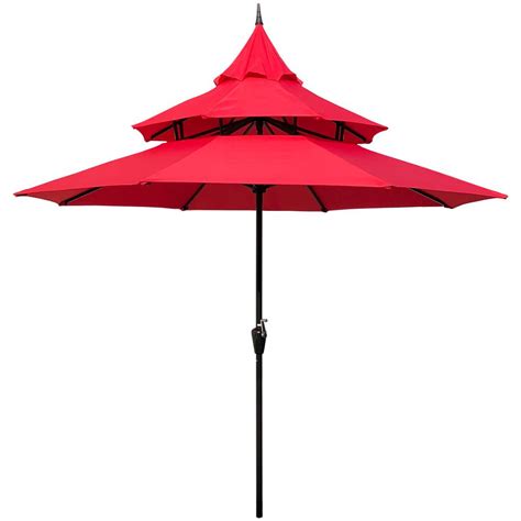 Maypex 9 Ft Steel Crank Pagoda Market Patio Umbrella In Red 300005 R