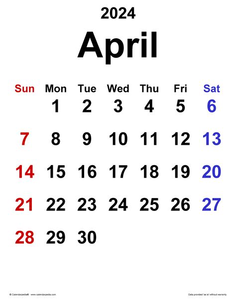 April 2024 Calendar Templates For Word Excel And Pdf
