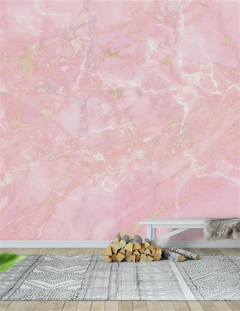 Rose Gold Metal Veins On Light Pink Marble Wallpaper From Happywall Com