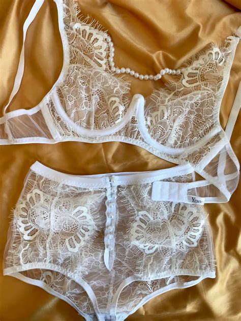 retro beige lace two piece lingerie set underwire lace bra etsy