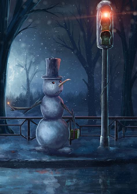 Drawing Snow Winter Snowman Top Hats Branch