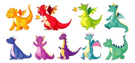 Different Colors Of Dragons In Cartoon Style 1361150 Vector Art At Vecteezy