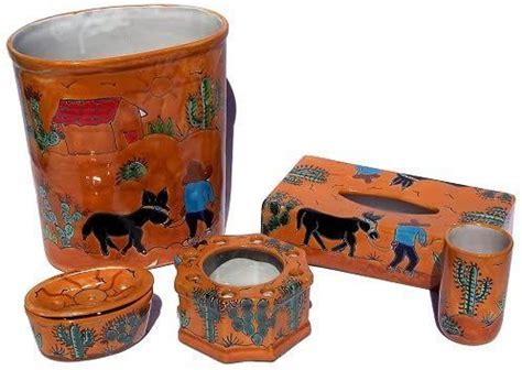 Explore a range of wastebaskets, toothbrush holders, soap dishes and containers to refresh your bathroom. Fine Crafts Imports Desert Talavera Ceramic Bathroom Set ...