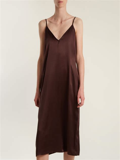 Lyst Raey V Neck Silk Satin Midi Slip Dress