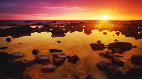 Wallpaper Landscape Sunset Sea Rock Reflection Sunrise Evening
