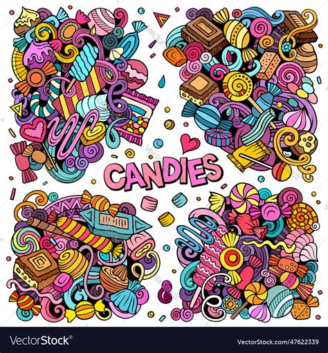 Candies Cartoon Doodle Designs Set Royalty Free Vector Image