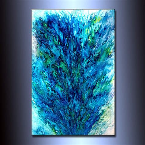 Original Modern Blue Green Abstract Painting Contemporary Fine Art By