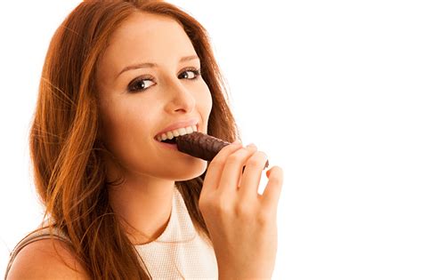 Pictures Redhead Girl Smile Chocolate Female Fingers Staring White