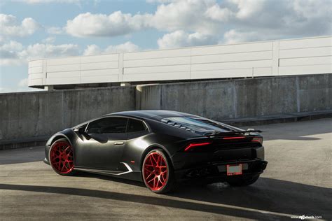 Black Lamborghini Huracan With Red Custom Rims By Avant Garde — Carid