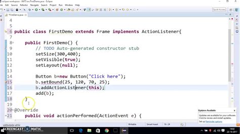Java Awt Program For Button Using Actionlistener Youtube