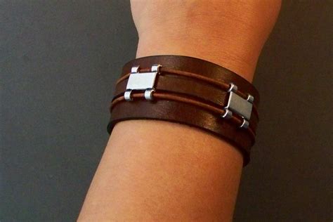 Brown Leather Cuff Bracelet Mens Leather Cuff