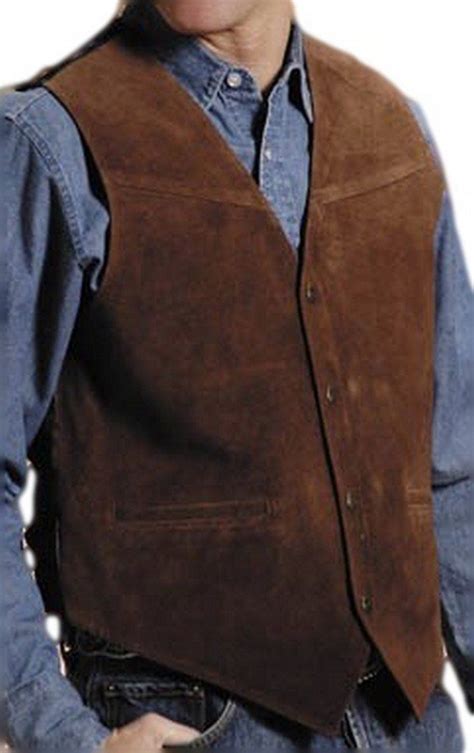 Roper Mens Suede Buckle Tie Vest Brown Medium Mens Leather Vest